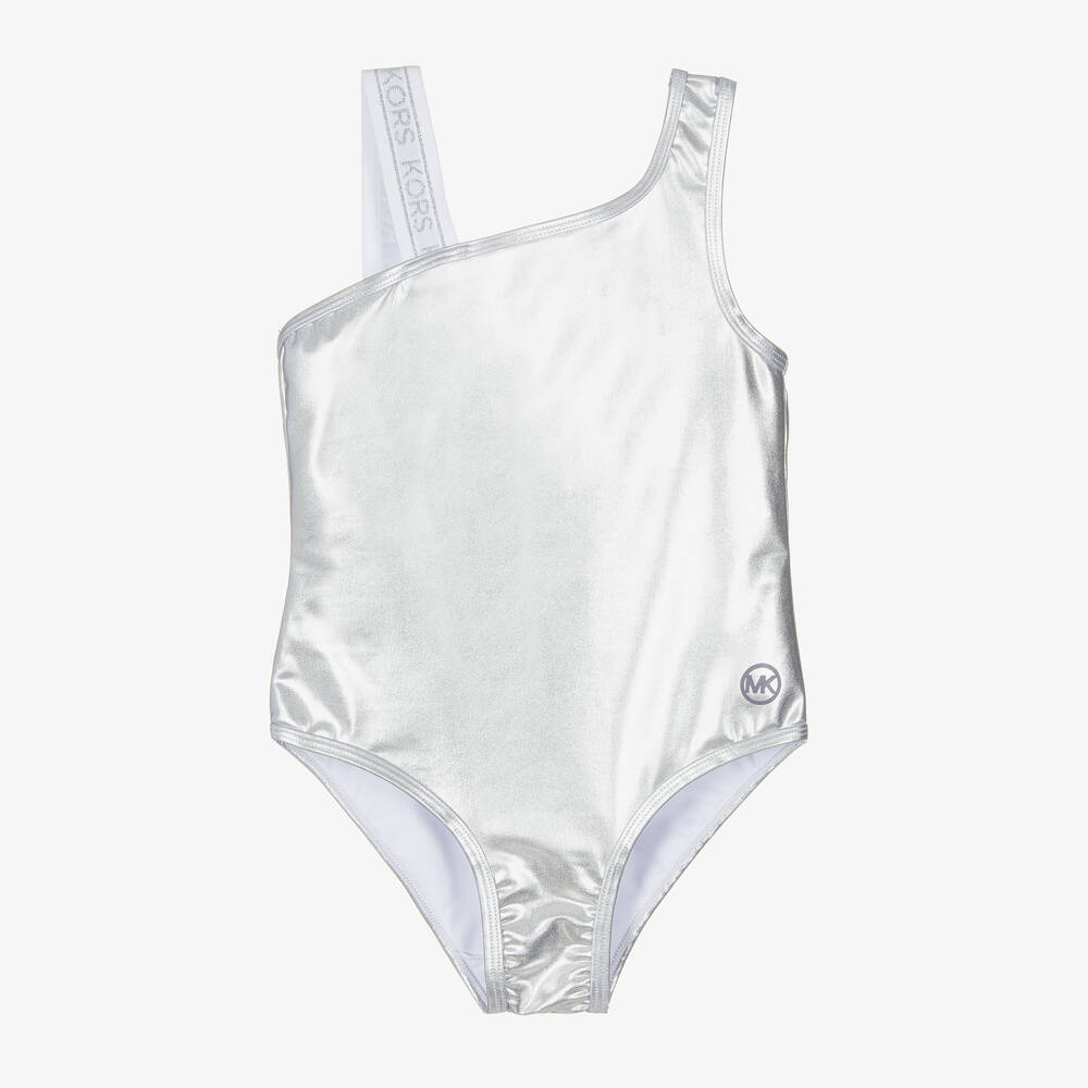 Michael Kors Kids - Teen Girls Metallic Silver Logo Swimsuit | Childrensalon