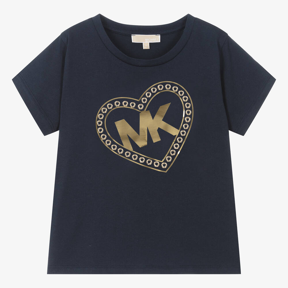 MICHAEL KORS KIDS Teen Girls Navy Blue Heart T Shirt