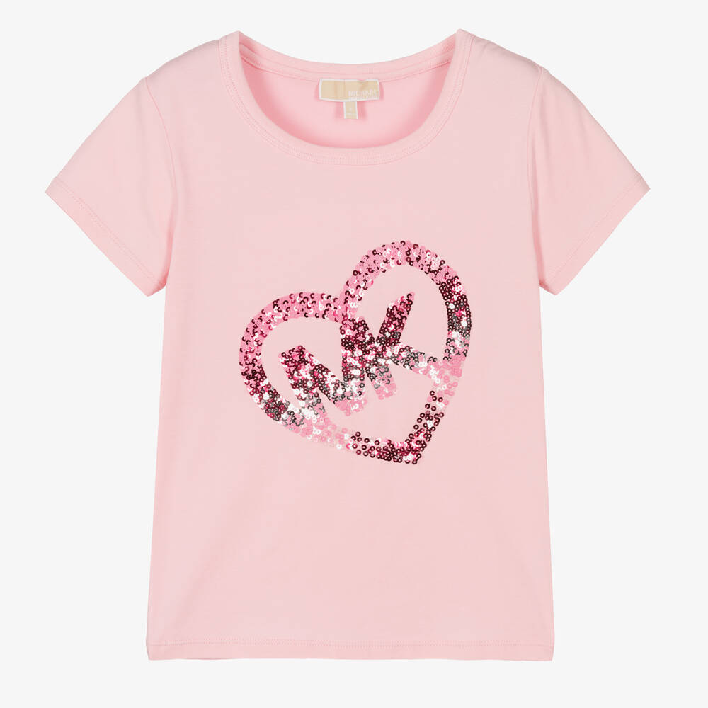 Michael Kors Kids - Teen Girls Pink Sequin Heart Logo T-Shirt | Childrensalon