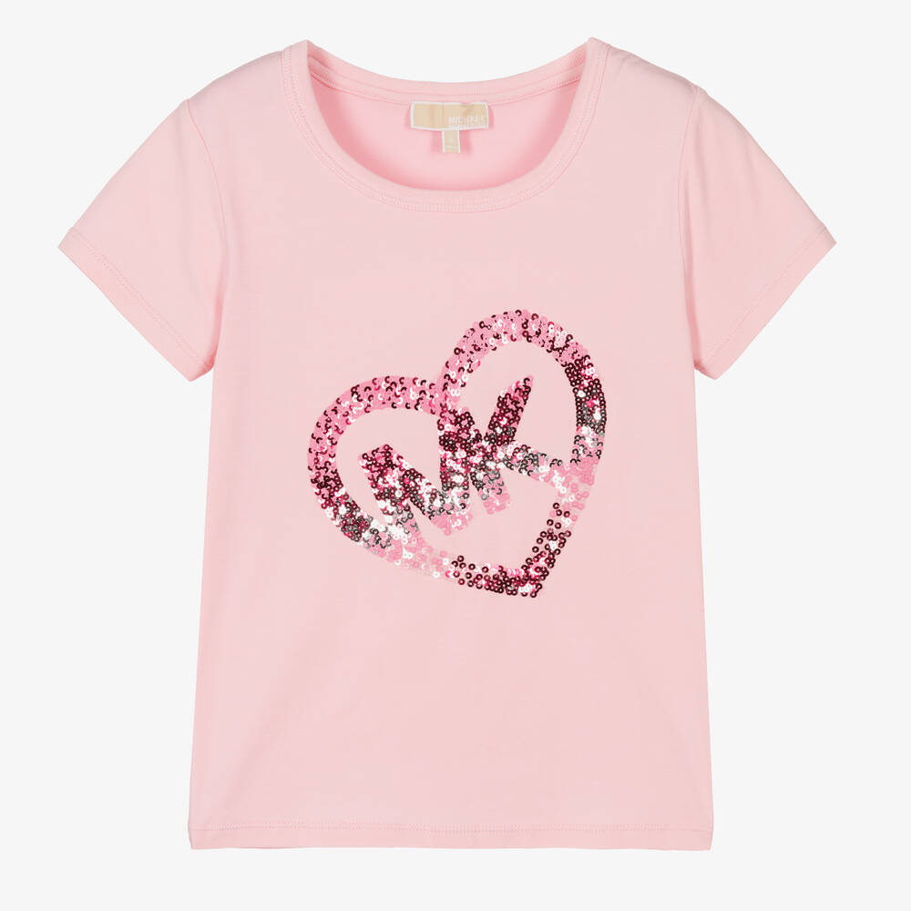 Michael Kors Kids - Rosa T-Shirt mit Paillettenherz (M) | Childrensalon