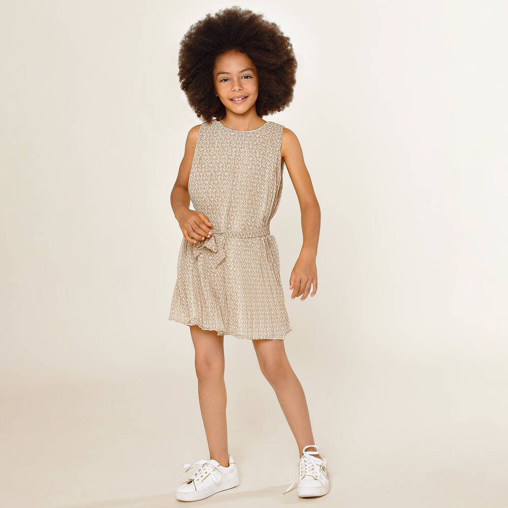 Michael Kors Kids Teen Girls Pleated Chiffon Logo Dress