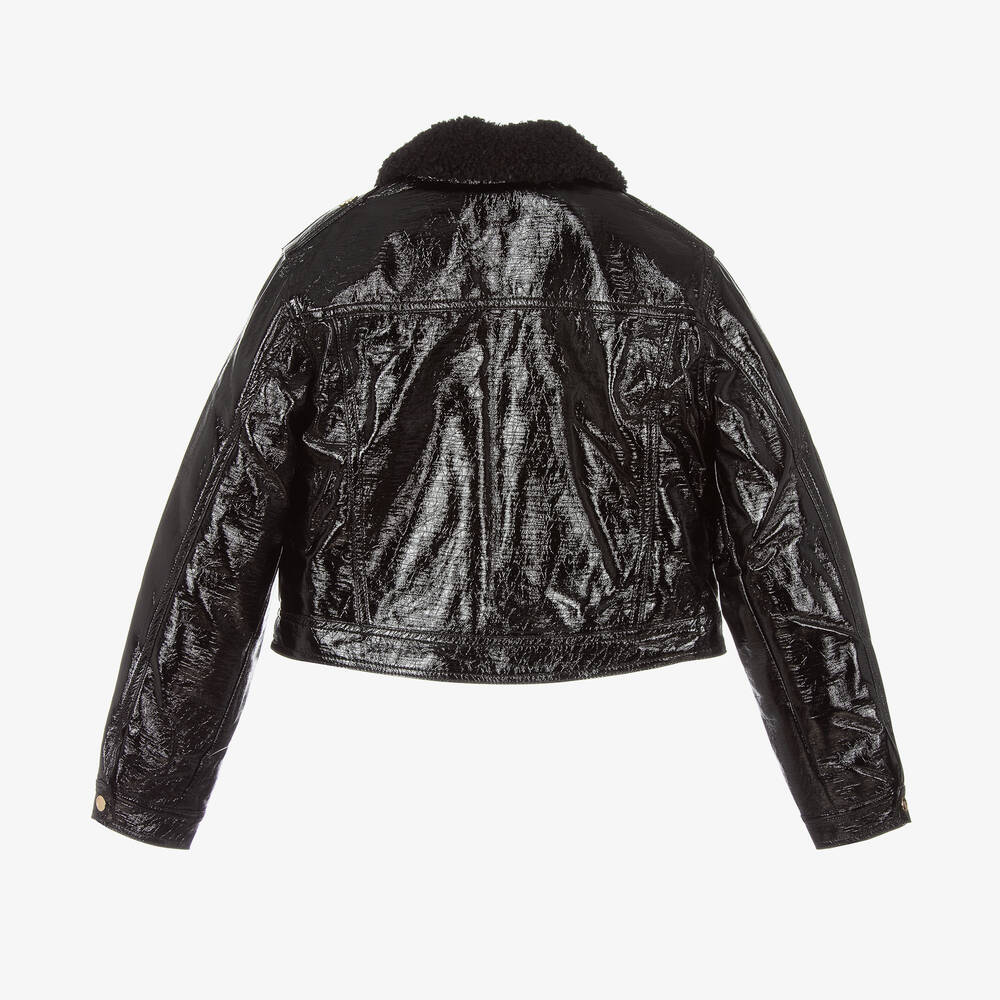 Michael Kors Kids-Teen Girls Shiny Black Faux Leather Jacket | Childrensalon Outlet