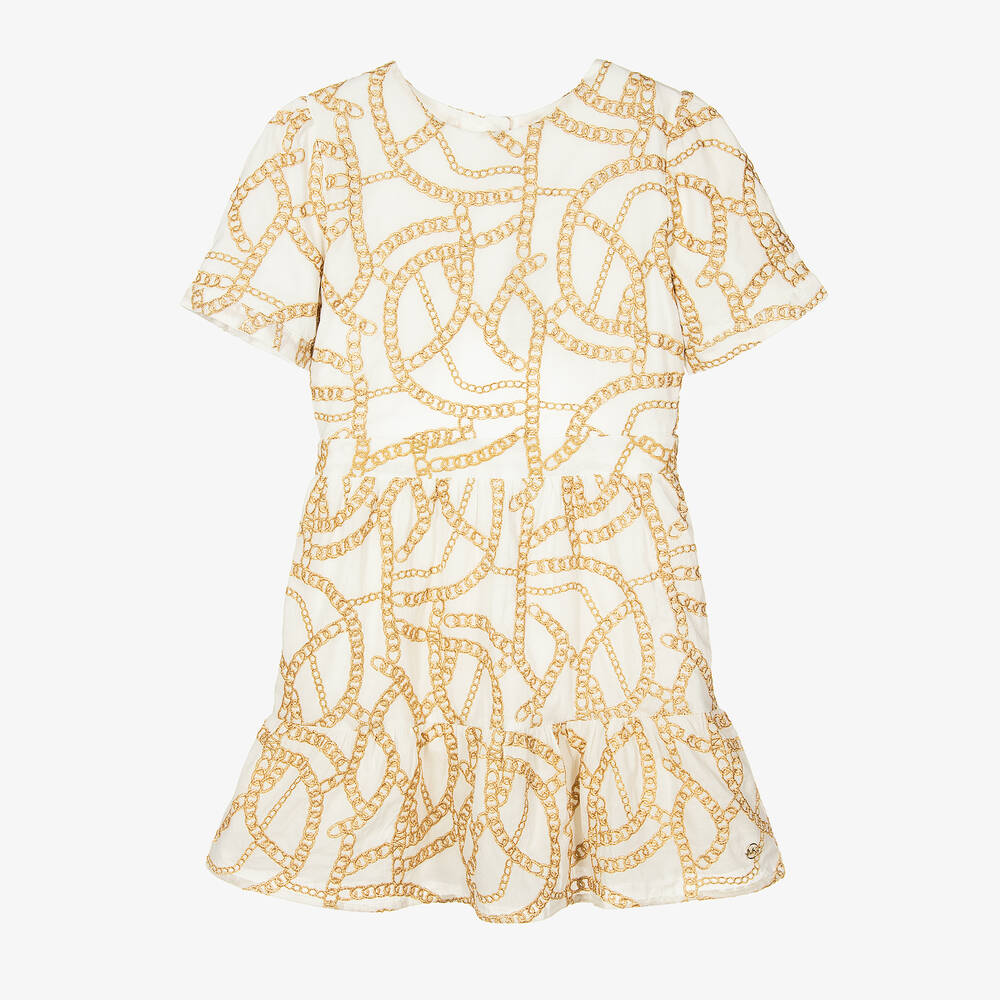 Michael Kors Kids - Kleid mit Ketten-Print in Weiß/Gold | Childrensalon