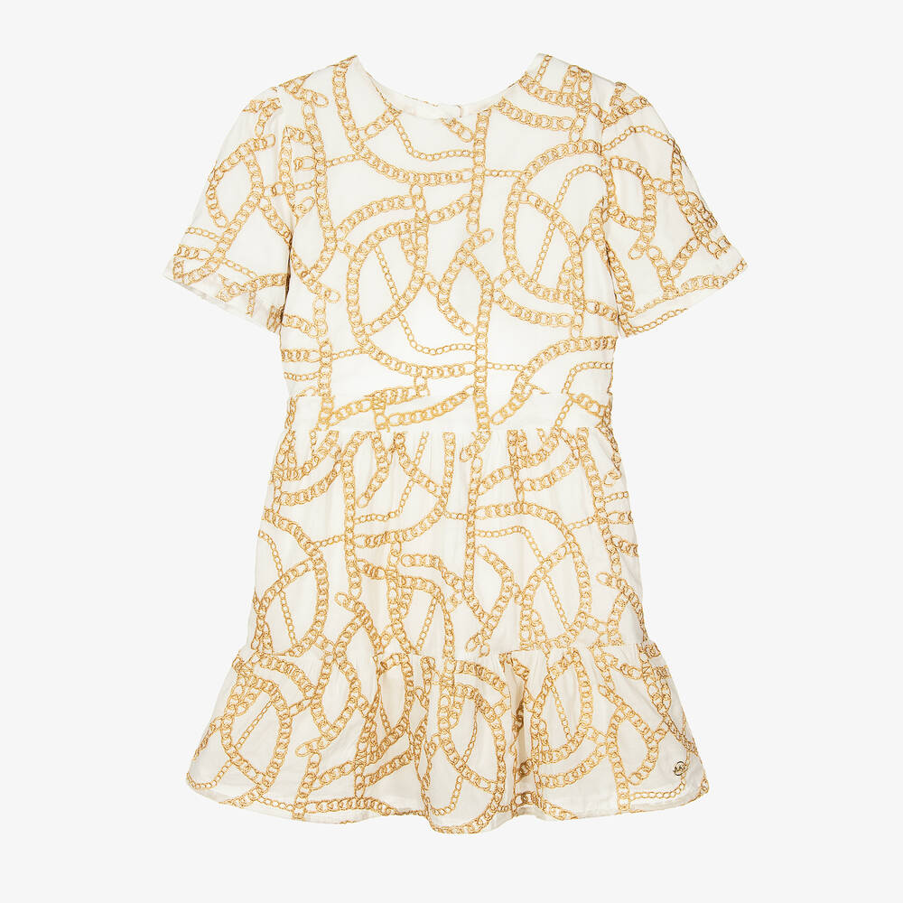 Michael Kors Kids Teen Girls White Gold Chain Dress