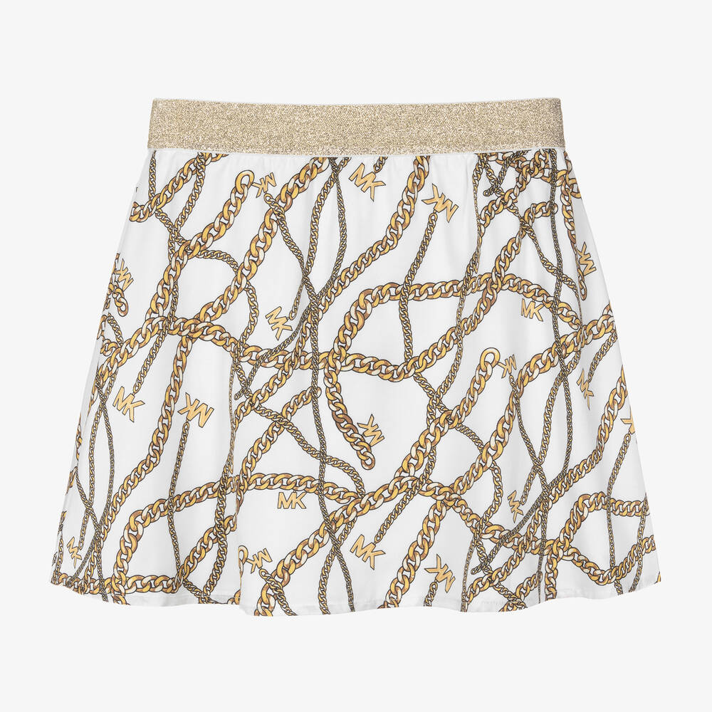 Michael Kors Kids-Teen Girls White & Gold Chain Print Skirt | Childrensalon Outlet