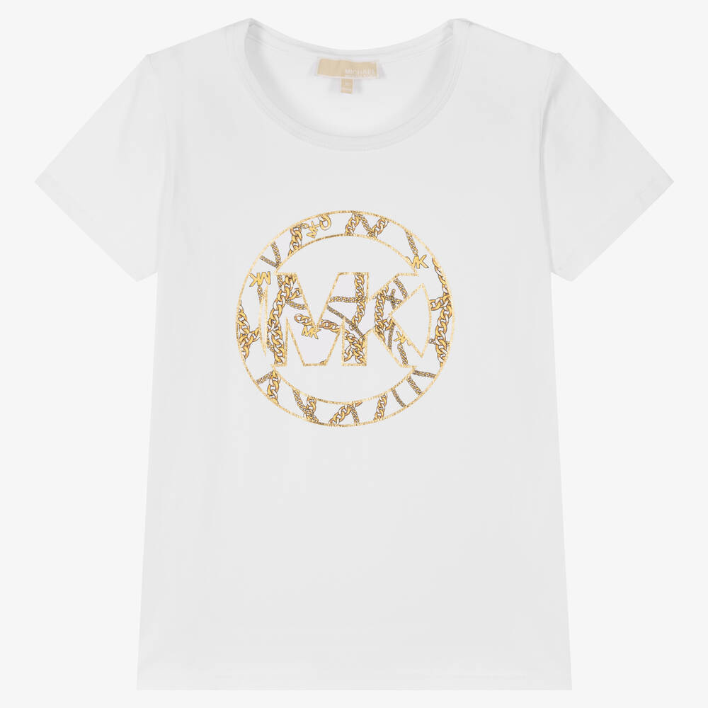 Michael Kors Kids - Teen Girls White & Gold Logo T-Shirt | Childrensalon