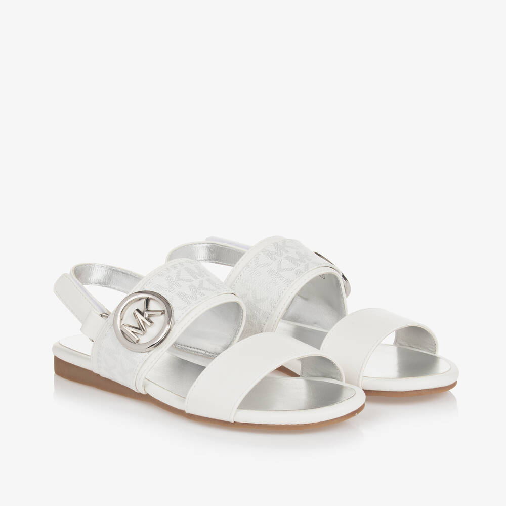 Michael Kors Kids Teen Girls White MK Velcro Sandals Childrensalon Outlet