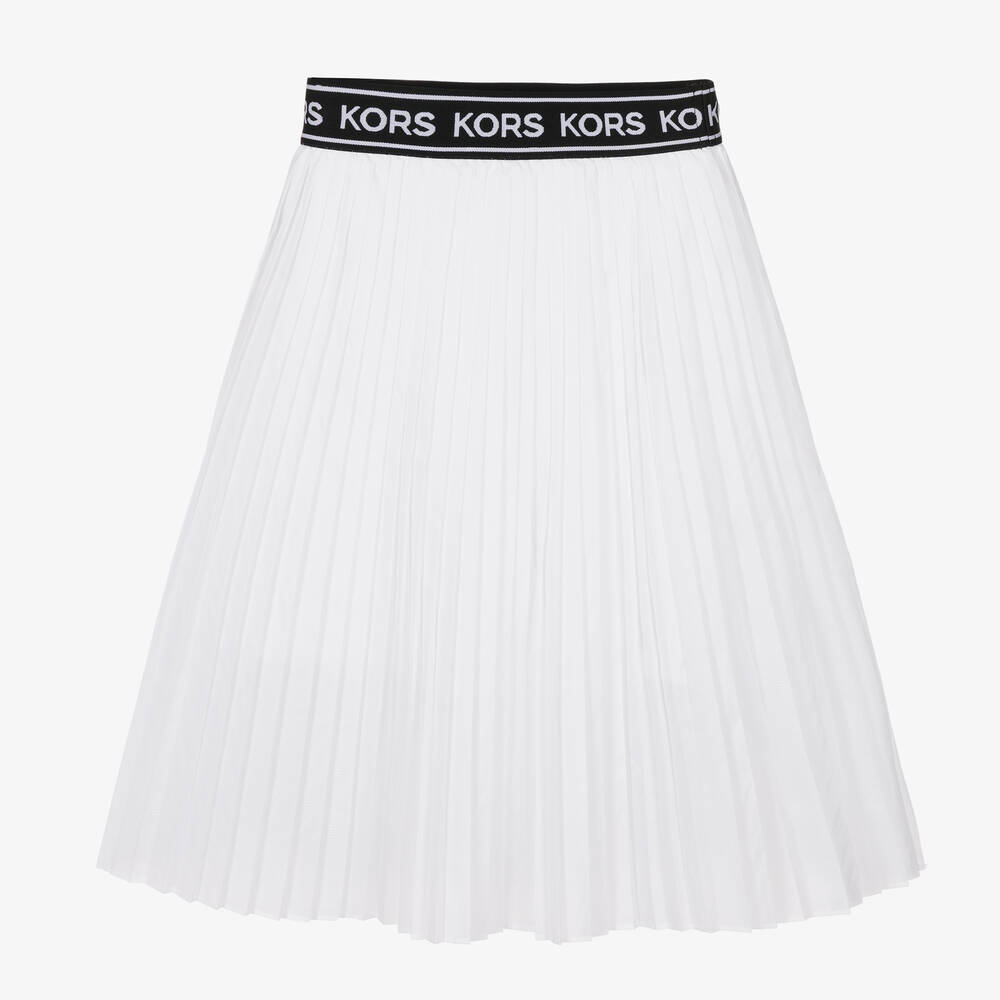 Michael Kors Kids Teen Girls White Pleated Logo Skirt