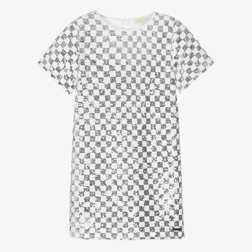 Michael Kors Kids - Teen Girls White & Silver Check Sequin Dress | Childrensalon