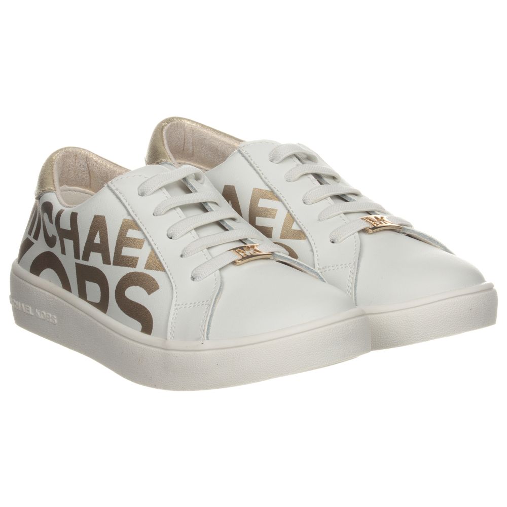 Michael Kors Kids - White Leather Logo Trainers | Childrensalon