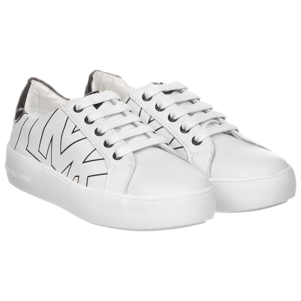 Michael Kors Kids - White Leather Logo Trainers | Childrensalon