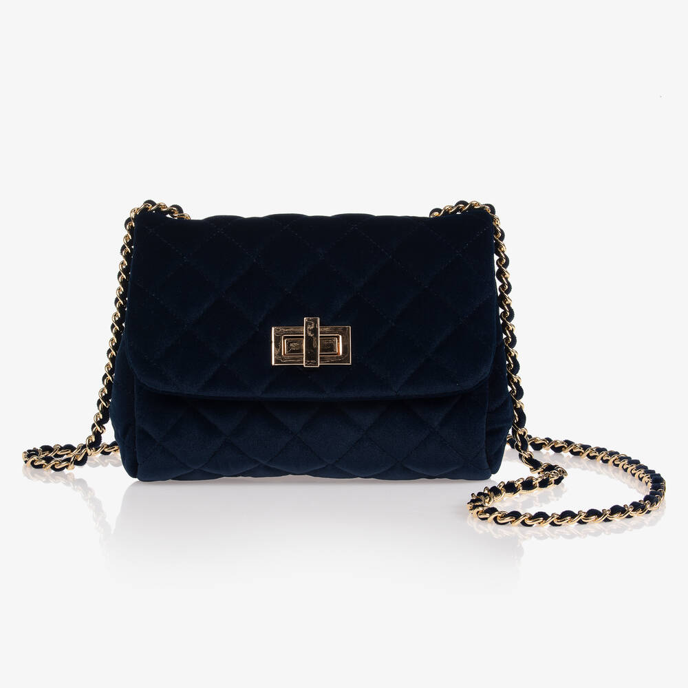 Blue Velvet Quilted Bag 22cm