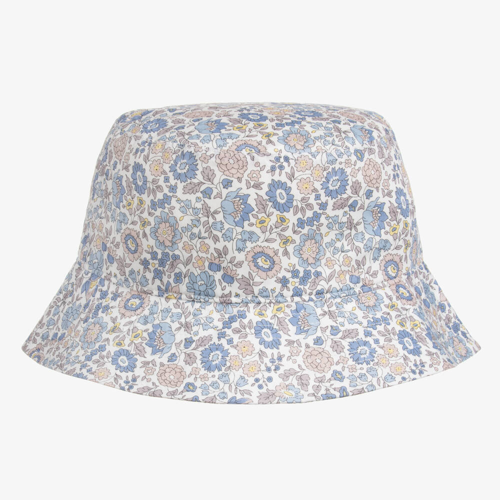 Milledeux-Girls Blue Floral Cotton Sun Hat | Childrensalon Outlet