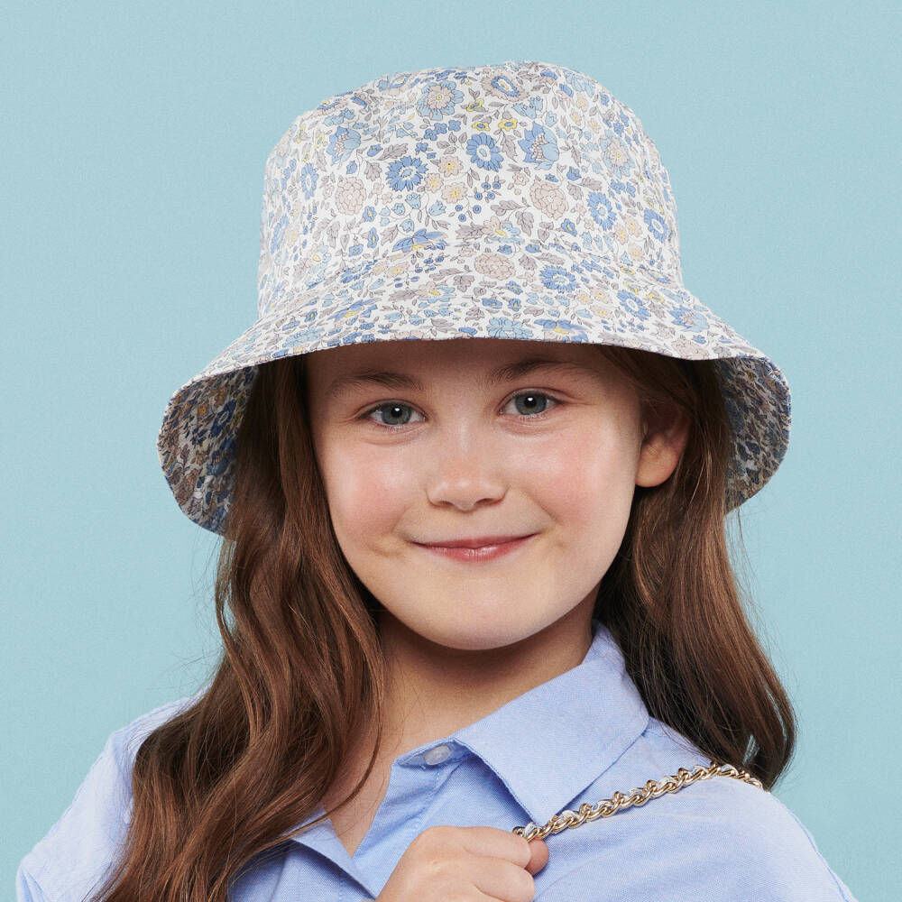 Milledeux-Girls Blue Floral Cotton Sun Hat | Childrensalon Outlet