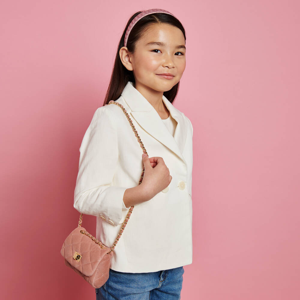 Milledeux-Girls Blush Velvet Quilted Handbag | Childrensalon Outlet
