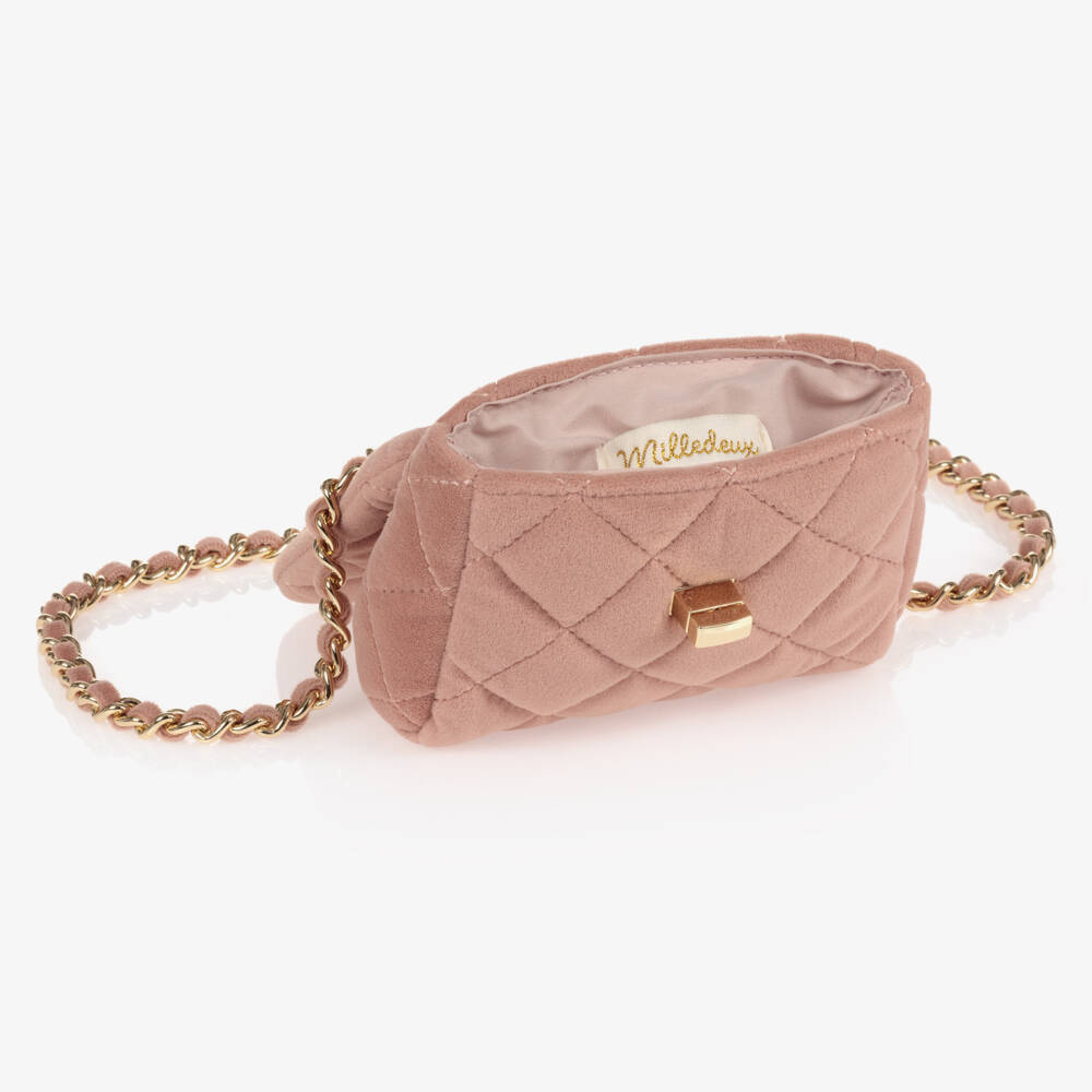 Milledeux-Girls Blush Velvet Quilted Handbag | Childrensalon Outlet