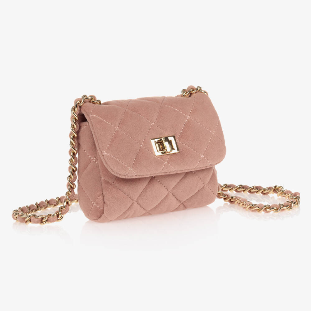 Milledeux-Girls Blush Velvet Quilted Handbag | Childrensalon Outlet