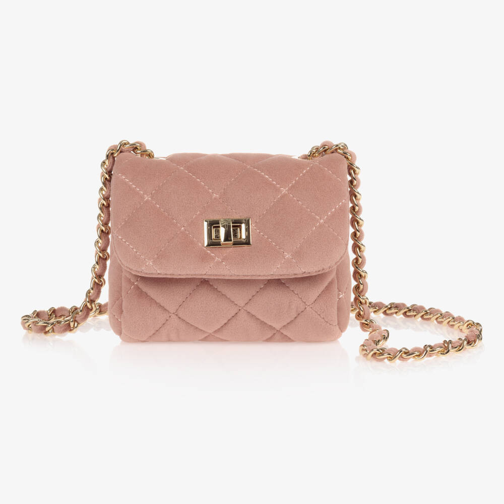 Milledeux-Girls Blush Velvet Quilted Handbag | Childrensalon Outlet