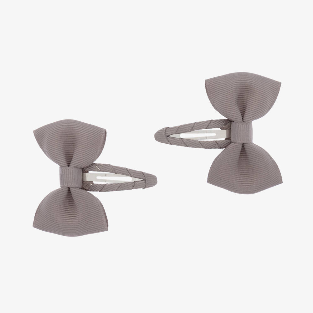 Milledeux-Girls Dark Grey Bow Clips Duo | Childrensalon Outlet