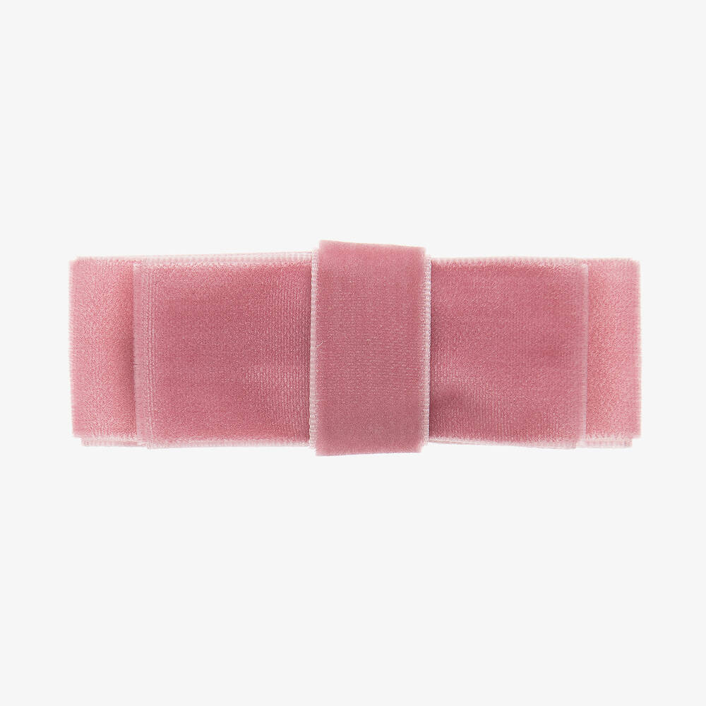 Milledeux - Розовая бархатная заколка-бантик для девочек (7,5 см) | Childrensalon