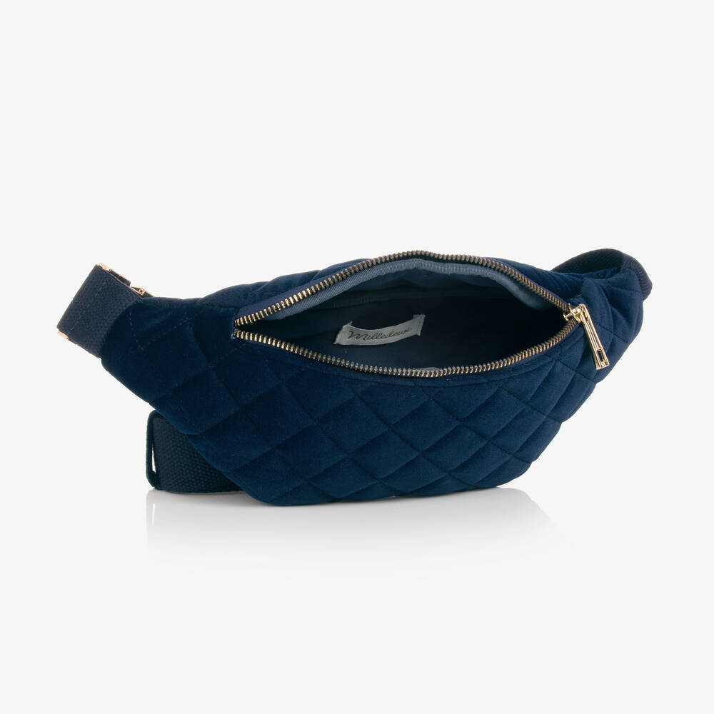 Milledeux Girls Navy Blue Velvet Belt Bag 24cm Childrensalon Outlet
