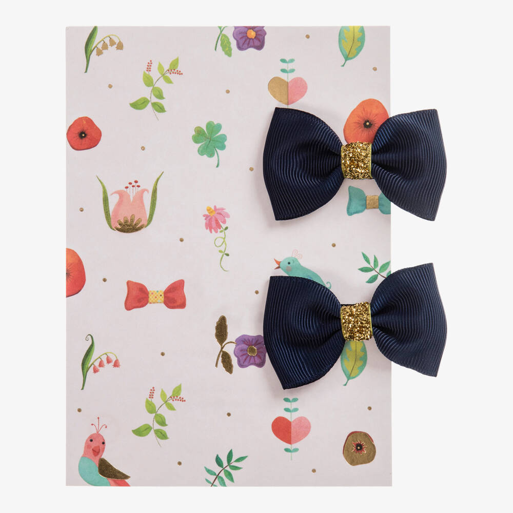Milledeux-Girls Navy Bow Hair Slides | Childrensalon Outlet