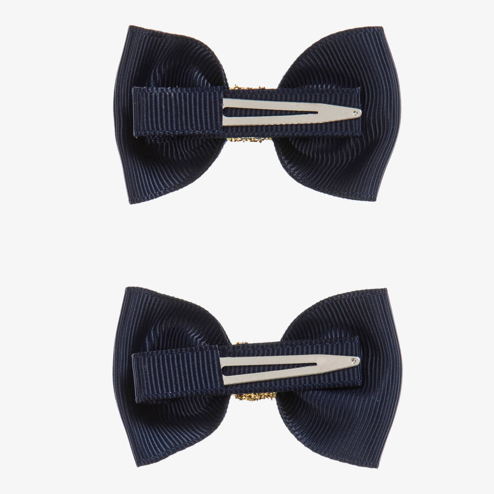 Milledeux-Girls Navy Bow Hair Slides | Childrensalon Outlet