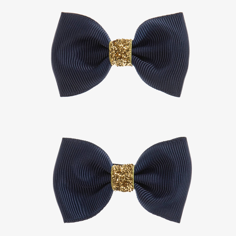 Milledeux-Girls Navy Bow Hair Slides | Childrensalon Outlet