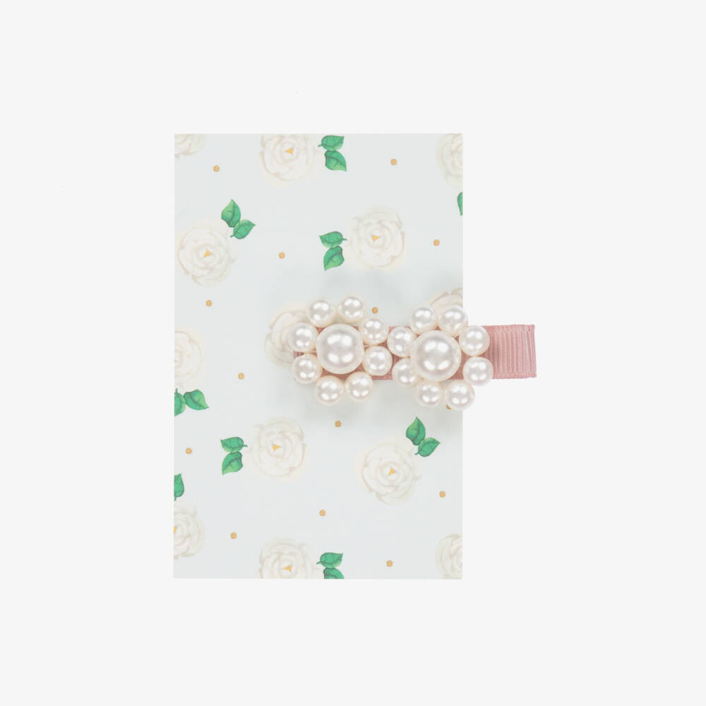 Milledeux-Girls' Pink Pearl Ribbon Hairclip | Childrensalon Outlet
