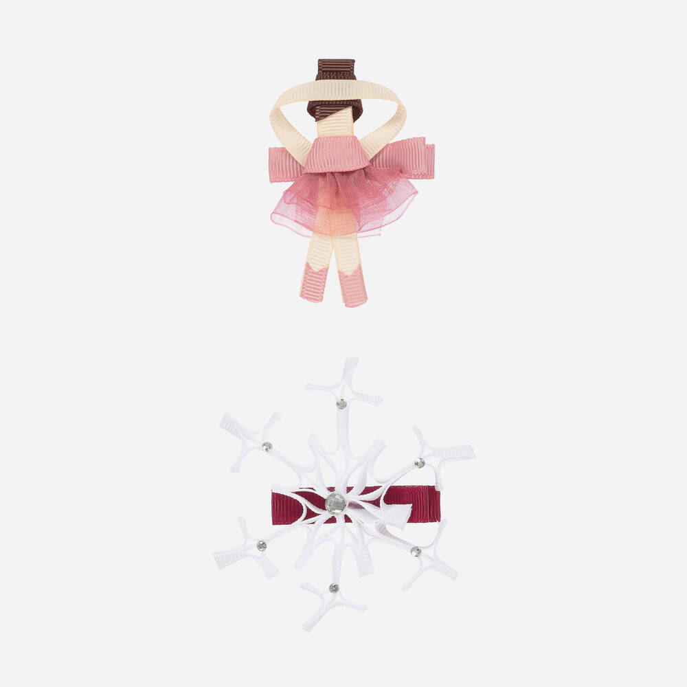 Milledeux - Розово-белые праздничные заколки для девочек (2шт.) | Childrensalon