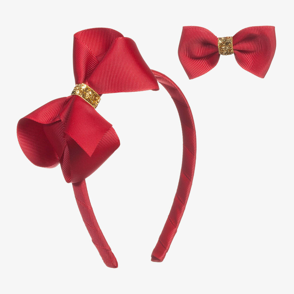 Milledeux-Girls Red Bow Hair Set | Childrensalon Outlet