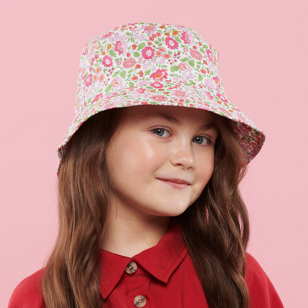 Milledeux-Girls White Cotton Liberty Print Sun Hat | Childrensalon Outlet