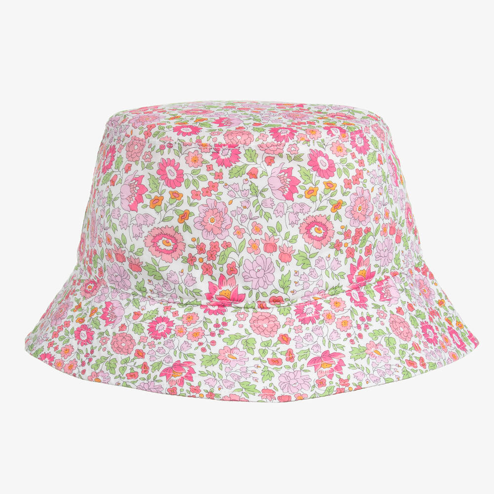 Milledeux-Girls White Cotton Liberty Print Sun Hat | Childrensalon Outlet