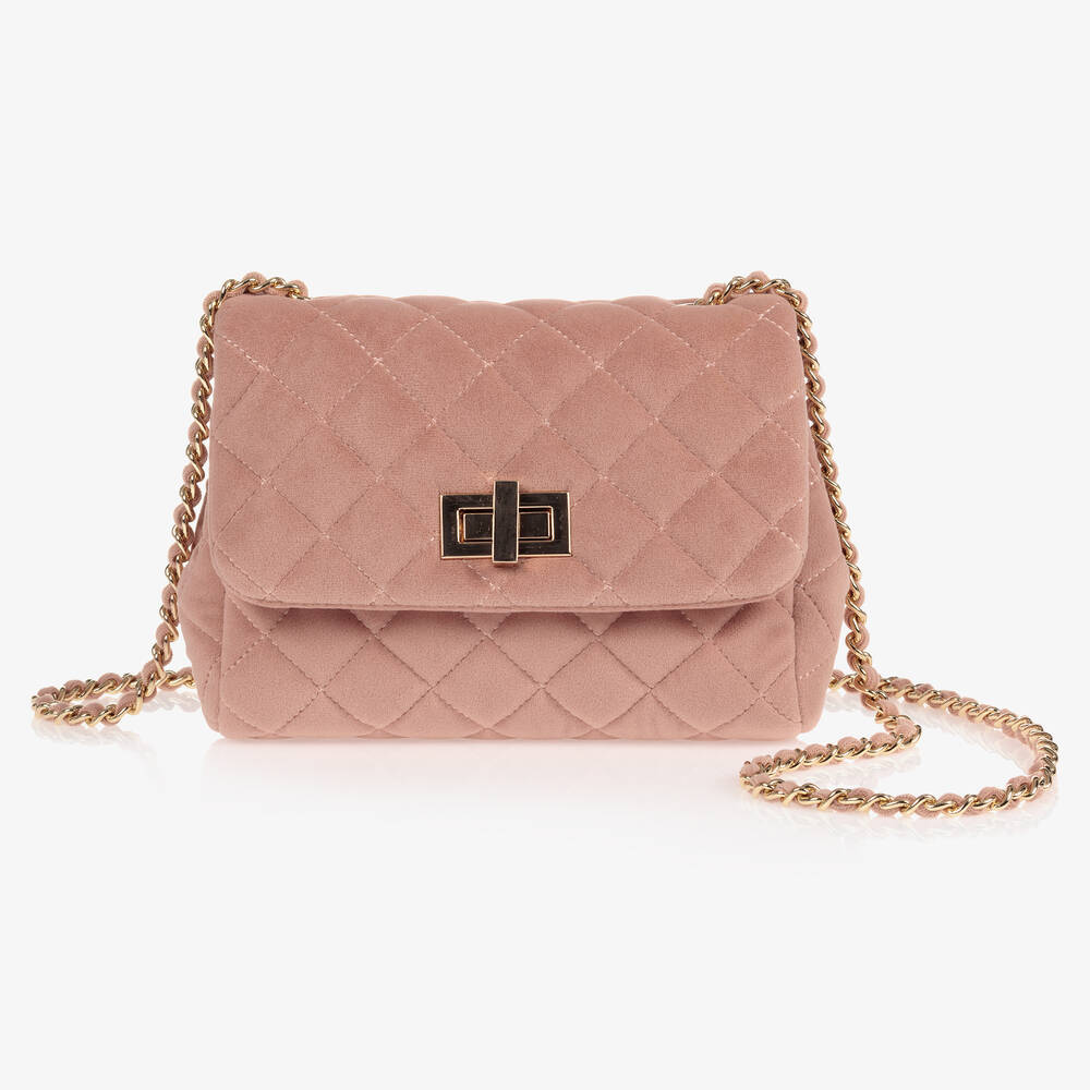 Milledeux - Pink Velvet Quilted Bag (22cm) | Childrensalon