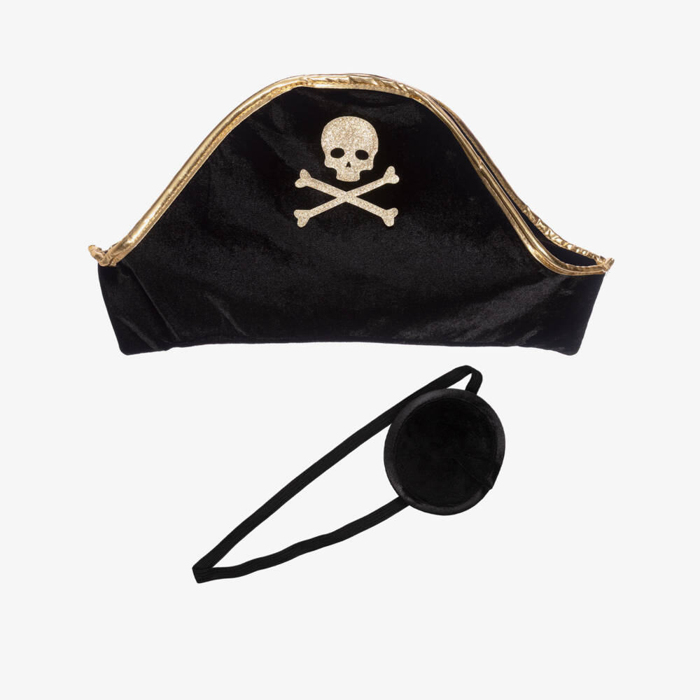 Mimi & Lula-Black Velvet Pirate Hat & Eye Patch Costume Set | Childrensalon Outlet
