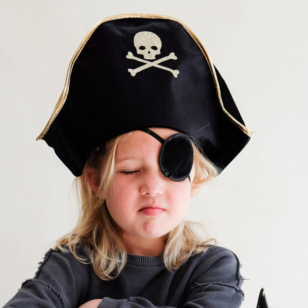Mimi & Lula-Black Velvet Pirate Hat & Eye Patch Costume Set | Childrensalon Outlet