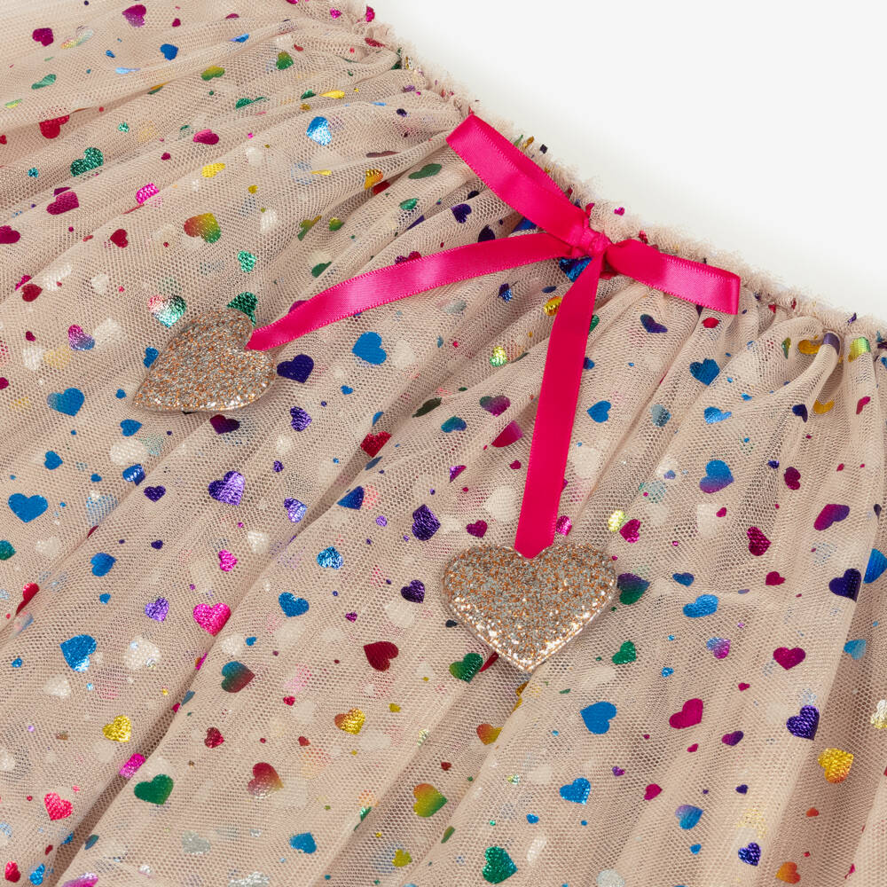 Mimi & Lula-Girls Beige Tulle Tutu Skirt with Multicoloured Hearts | Childrensalon Outlet