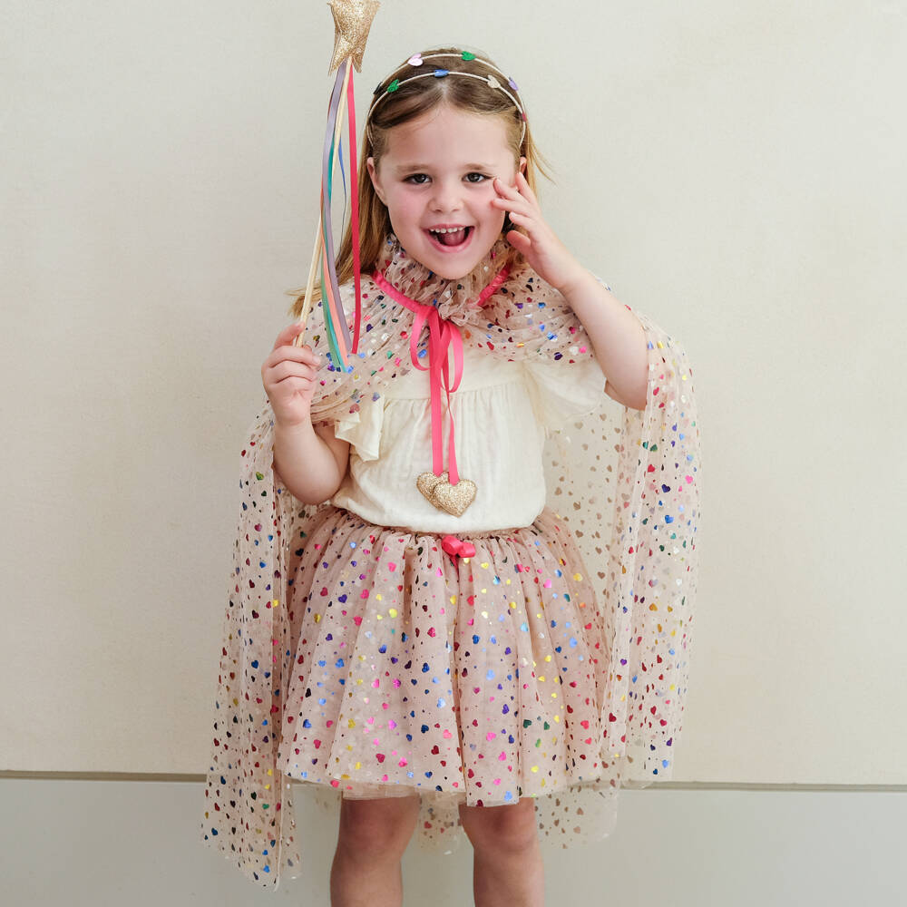 Mimi & Lula-Girls Beige Tulle Tutu Skirt with Multicoloured Hearts | Childrensalon Outlet