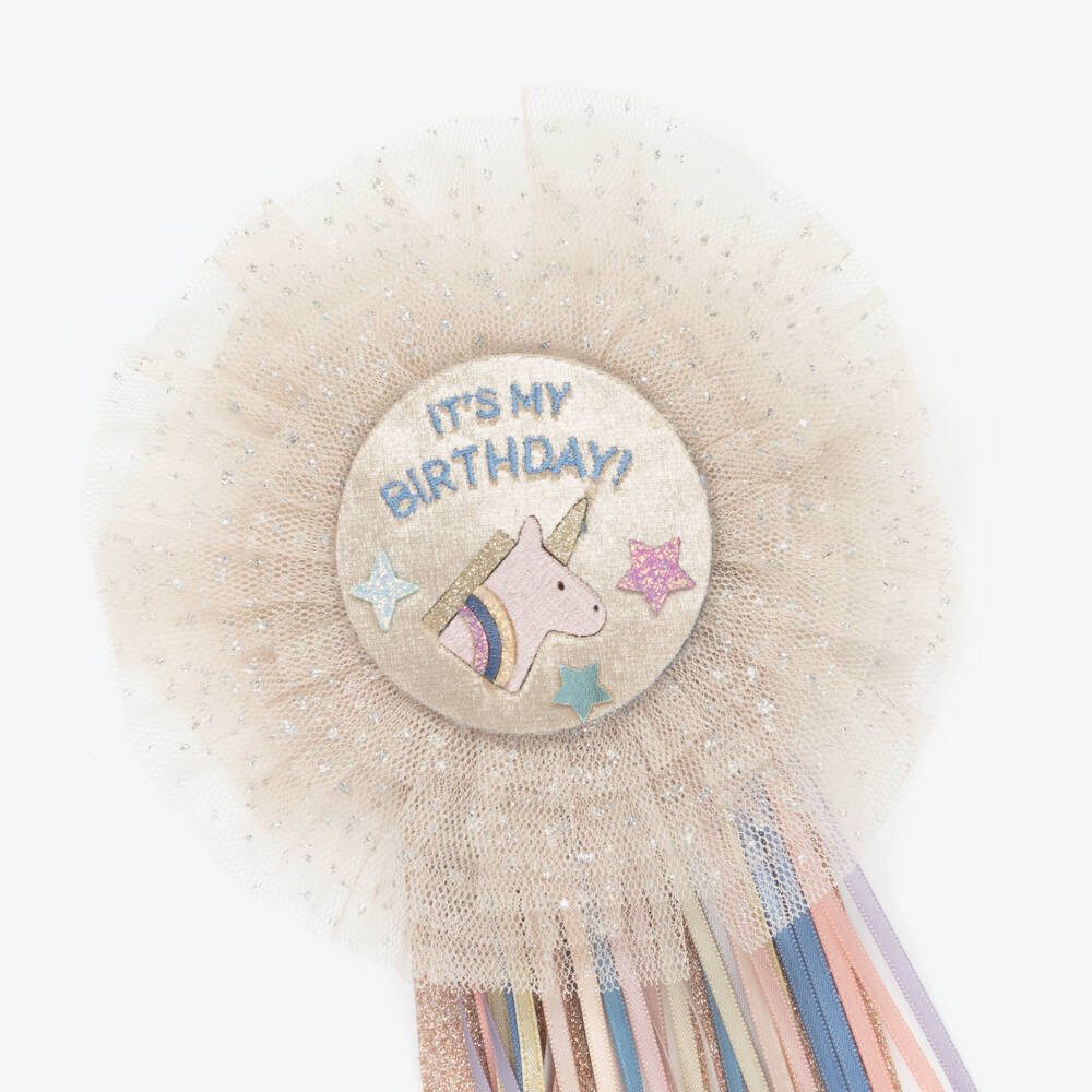 Mimi & Lula-Girls Beige Tulle Unicorn Birthday Badge | Childrensalon Outlet