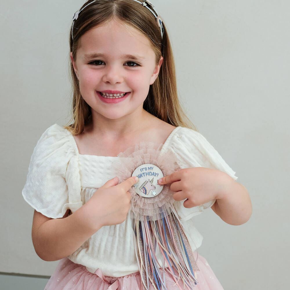 Mimi & Lula-Girls Beige Tulle Unicorn Birthday Badge | Childrensalon Outlet