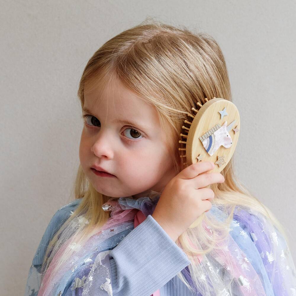 Mimi & Lula-Girls Beige Unicorn Design Wooden Hair Brush | Childrensalon Outlet