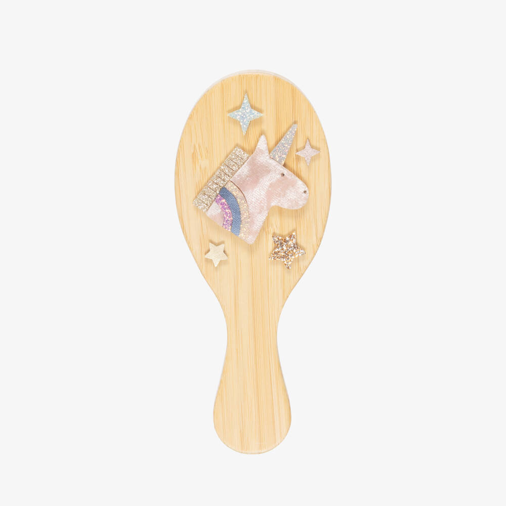 Mimi & Lula-Girls Beige Unicorn Design Wooden Hair Brush | Childrensalon Outlet