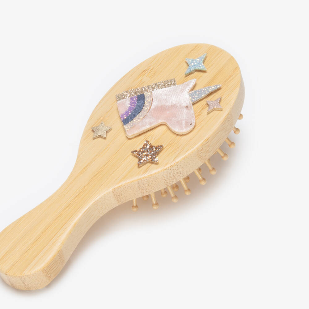 Mimi & Lula-Girls Beige Unicorn Design Wooden Hair Brush | Childrensalon Outlet