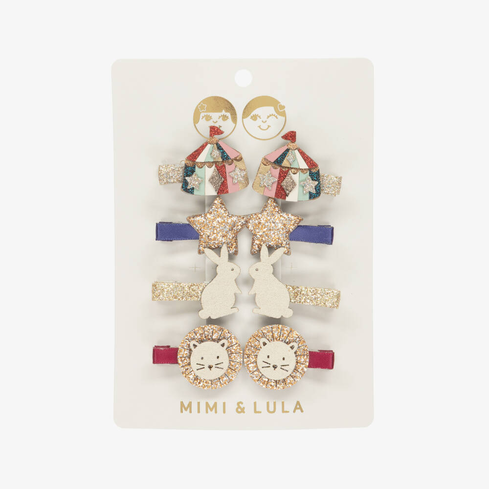 Mimi & Lula-Girls Glittery Gold & Pink Circus Mini Hair Clips (8 Pack) | Childrensalon Outlet