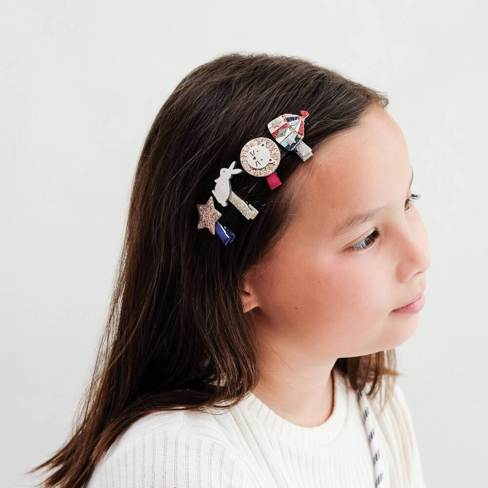 Mimi & Lula-Girls Glittery Gold & Pink Circus Mini Hair Clips (8 Pack) | Childrensalon Outlet
