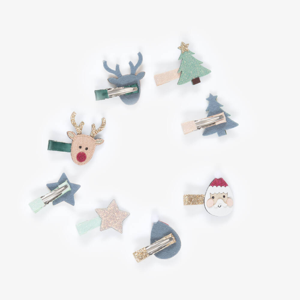 Mimi & Lula-Girls Green & Gold Festive Mini Hair Clips (8 Pack) | Childrensalon Outlet