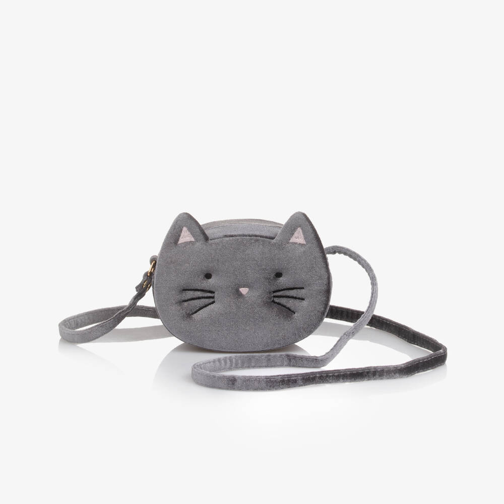 Mimi & Lula-Girls Grey Velvet Kitty Cat Bag (12cm) | Childrensalon Outlet