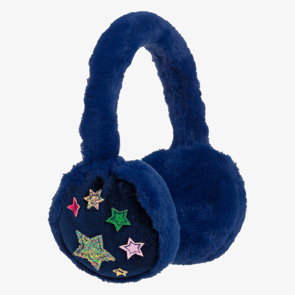 Mimi & Lula-Girls Midnight Blue Fluffy Star Earmuffs | Childrensalon Outlet