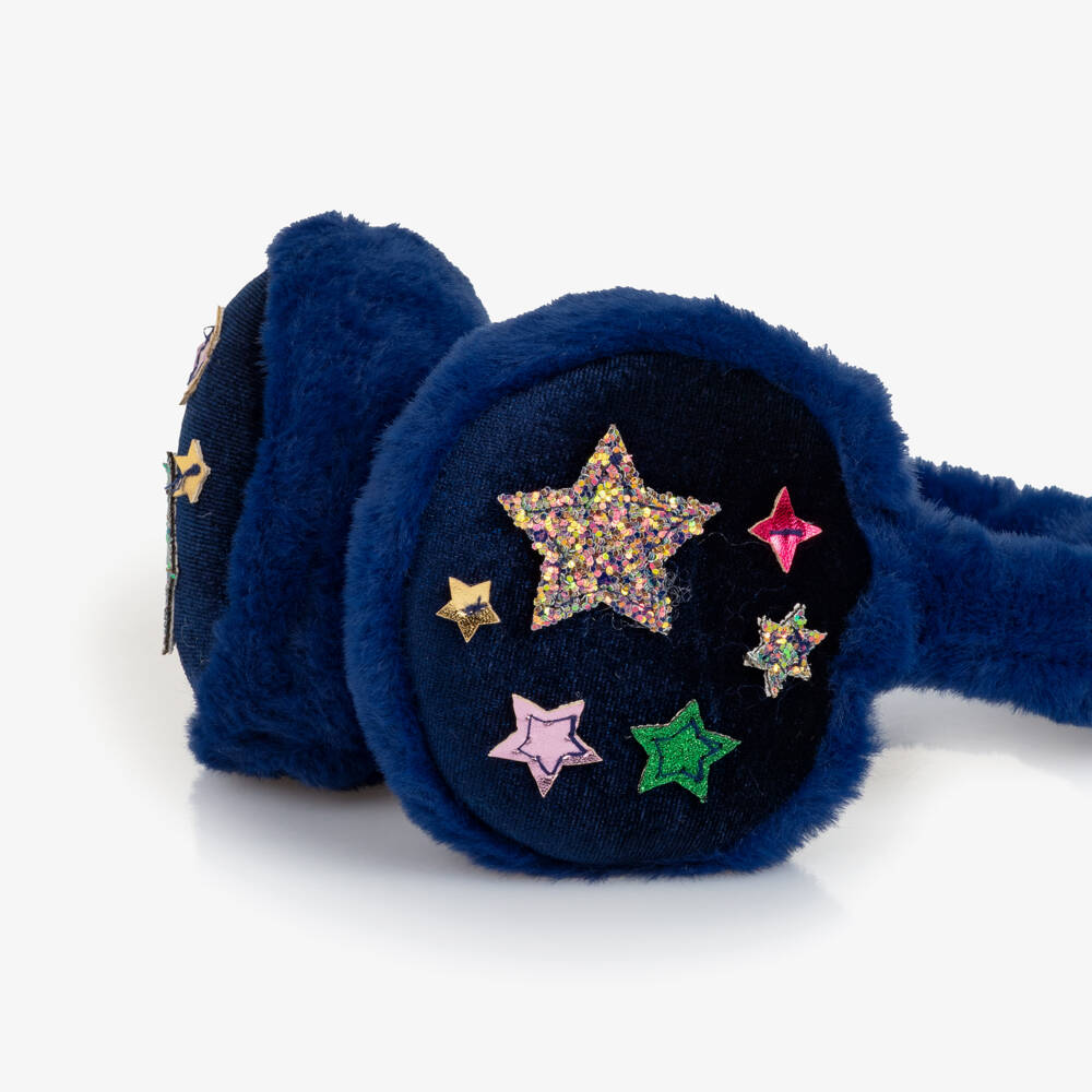 Mimi & Lula-Girls Midnight Blue Fluffy Star Earmuffs | Childrensalon Outlet