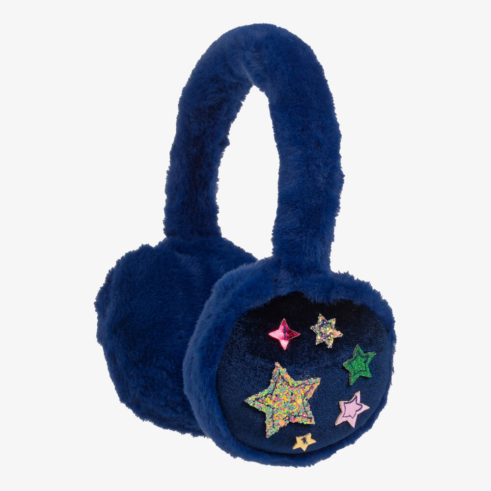 Mimi & Lula-Girls Midnight Blue Fluffy Star Earmuffs | Childrensalon Outlet